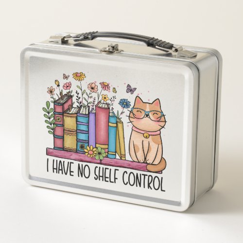 Cute Floral Books and Cat Metal Lunch Box