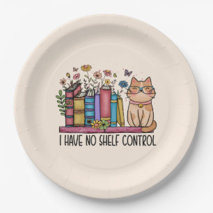 Cute Floral Books and Cat Paper Plates
