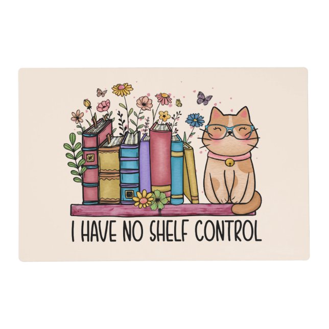 Cute Floral Books and Cat Placemat (Front)