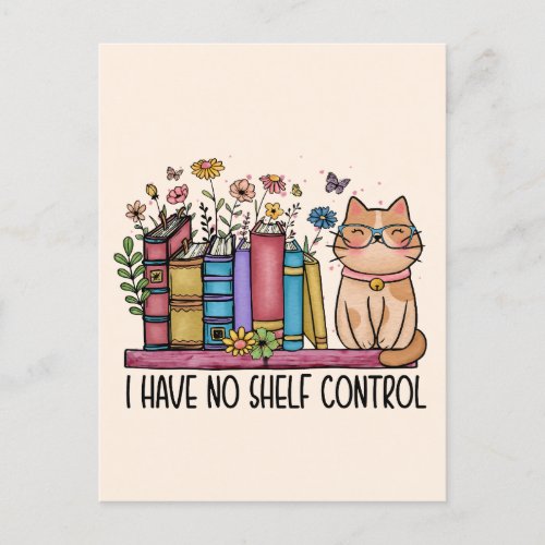 Cute Floral Books and Cat Postcard