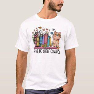 Cute Floral Books and Cat T-Shirt