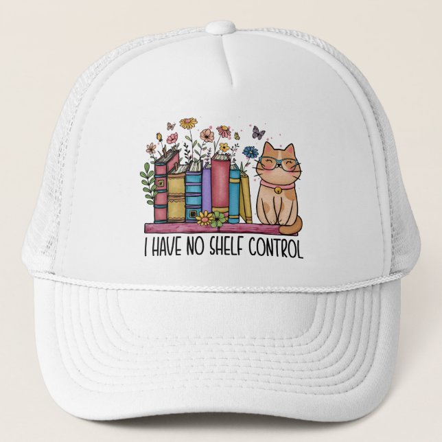 Cute Floral Books and Cat Trucker Hat (Front)