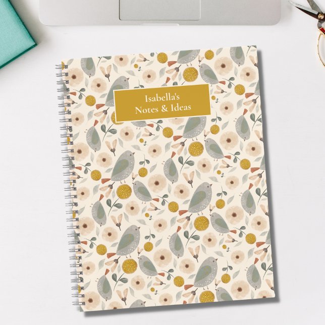 Cute Floral Botanical Bird Cute Pattern Customize Notebook (Creator Uploaded)
