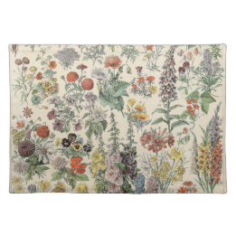 Cute Floral Botanical Drawing by Adolphe Millot Cloth Placemat