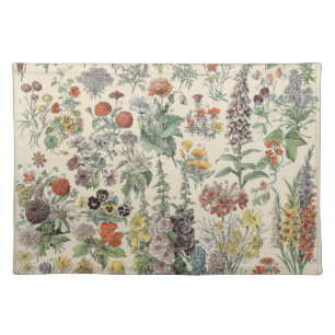 Cute Floral Botanical Drawing by Adolphe Millot Cloth Placemat