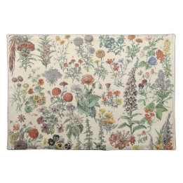 Cute Floral Botanical Drawing by Adolphe Millot Cloth Placemat