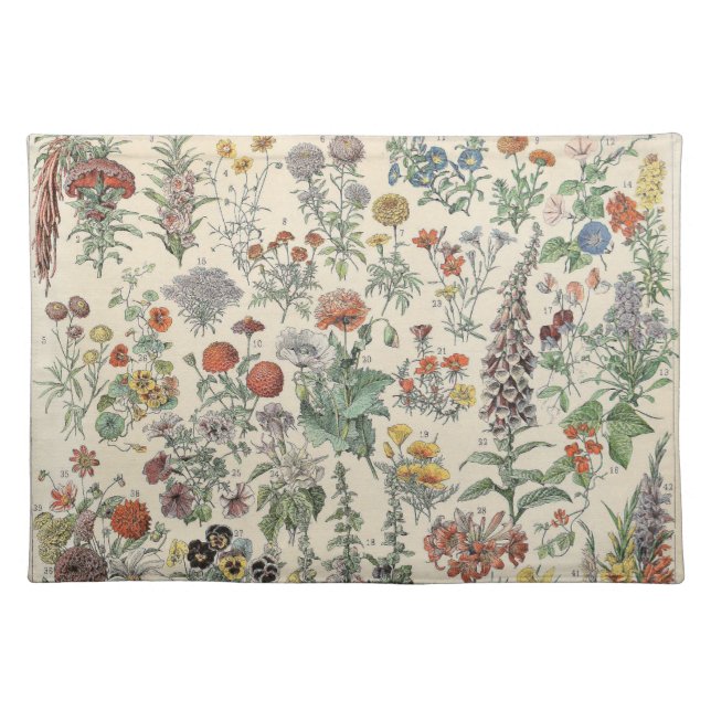 Cute Floral Botanical Drawing by Adolphe Millot Cloth Placemat (Front)