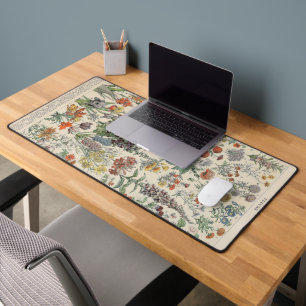 Cute Floral Botanical Drawing by Adolphe Millot Desk Mat