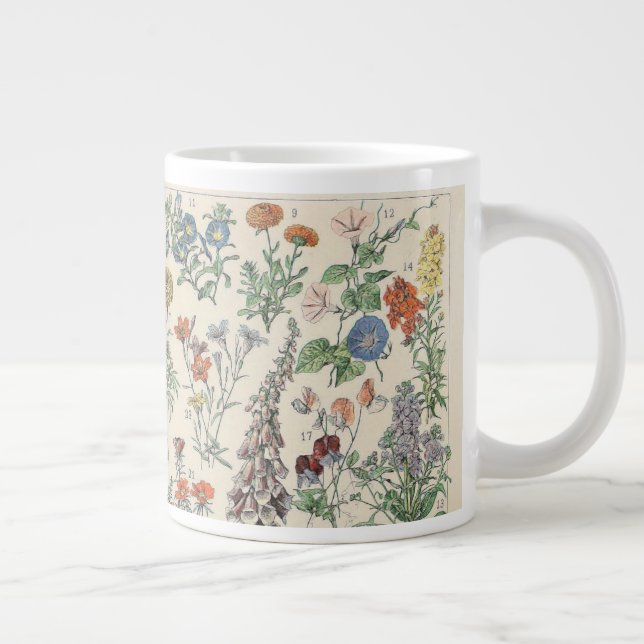 Cute Floral Botanical Drawing by Adolphe Millot Giant Coffee Mug (Right)