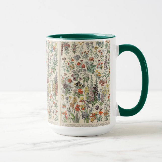Cute Floral Botanical Drawing by Adolphe Millot Mug (Right)