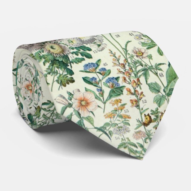 Cute Floral Botanical Drawing by Adolphe Millot Neck Tie (Rolled)