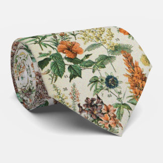 Cute Floral Botanical Drawing by Adolphe Millot Neck Tie
