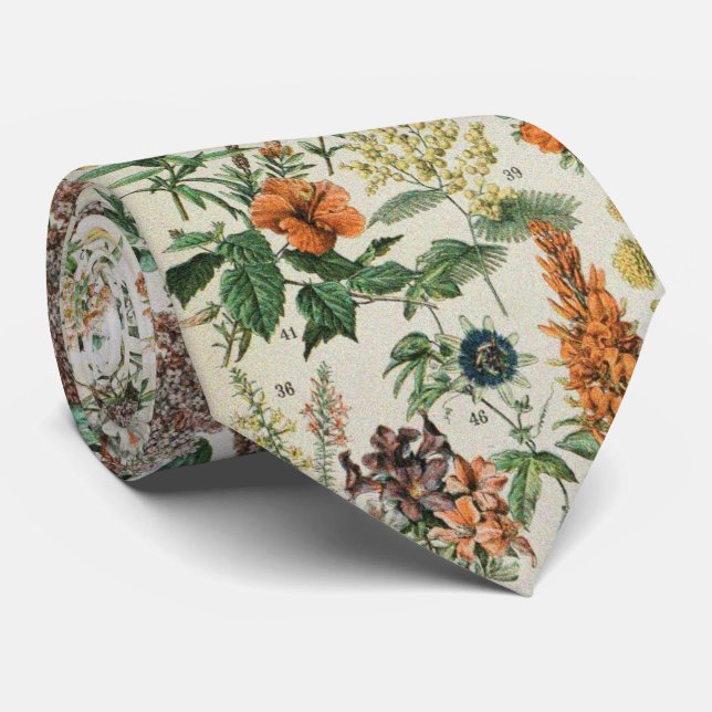Cute Floral Botanical Drawing by Adolphe Millot Neck Tie (Rolled)