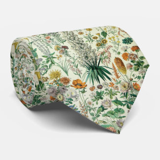 Cute Floral Botanical Drawing by Adolphe Millot Neck Tie