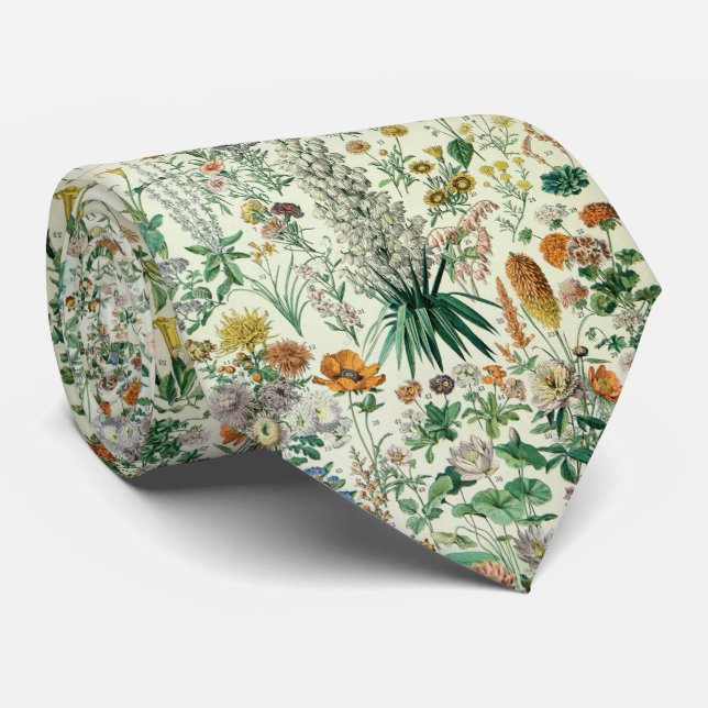 Cute Floral Botanical Drawing by Adolphe Millot Neck Tie (Rolled)