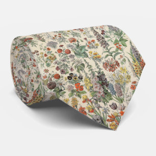 Cute Floral Botanical Drawing by Adolphe Millot Neck Tie