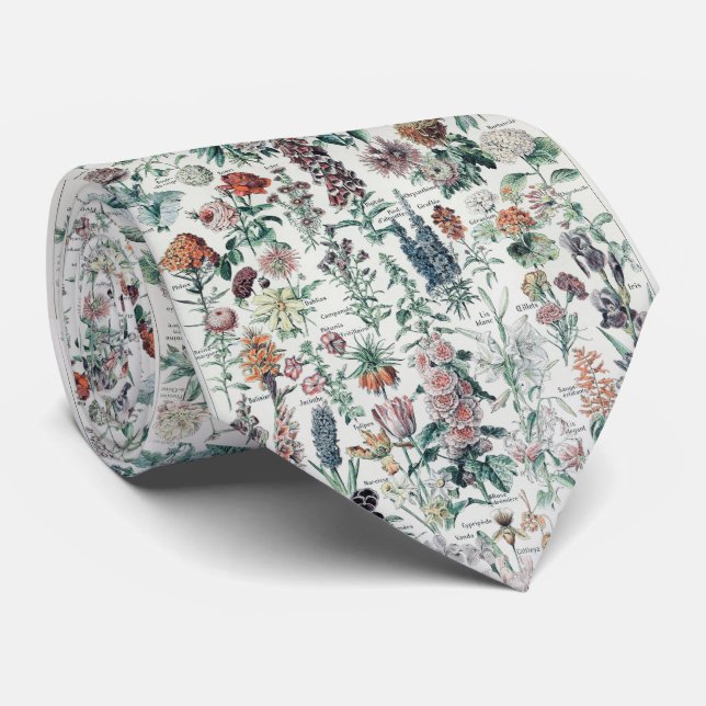 Cute Floral Botanical Drawing by Adolphe Millot Neck Tie (Rolled)