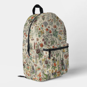Cute Floral Botanical Drawing by Adolphe Millot Printed Backpack