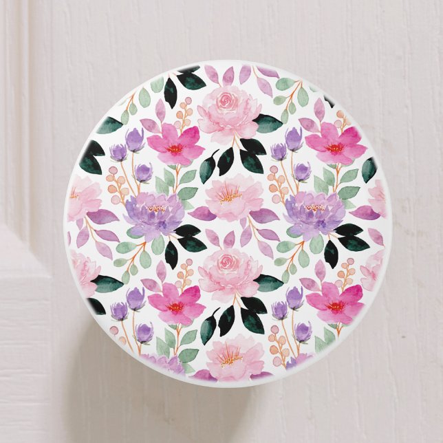 Cute Floral Botanical Watercolor Ceramic Knob (Creator Uploaded)