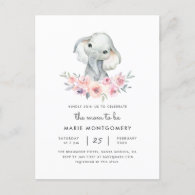 Cute Floral Bouquet Elephant Baby Girl Baby Shower Invitation Postcard