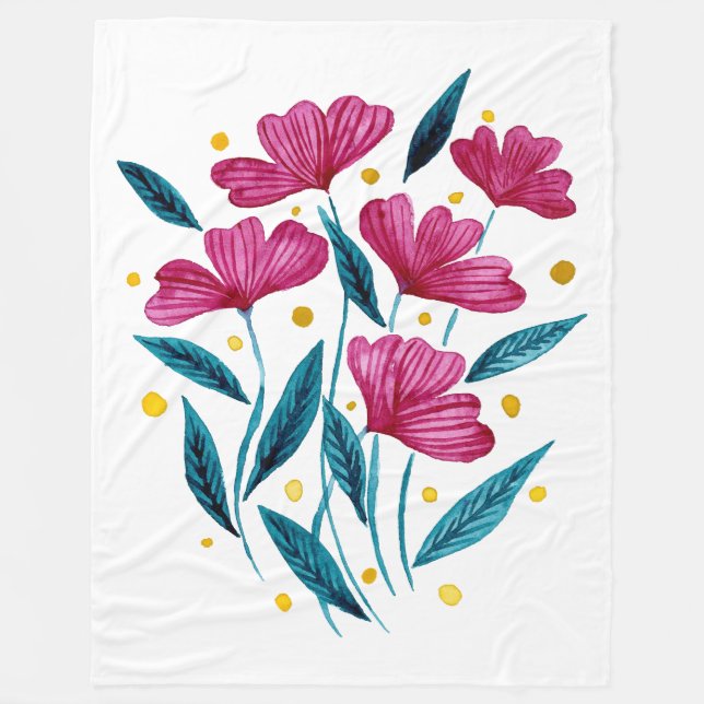 Cute floral bouquet - magenta and teal fleece blanket (Front)