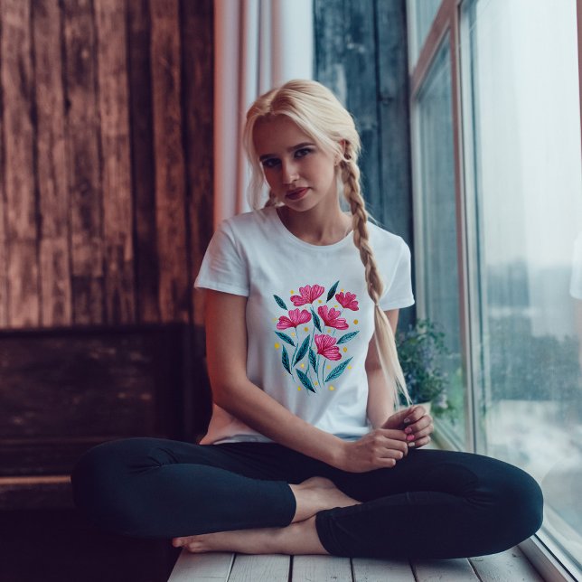 Cute floral bouquet - magenta and teal T-Shirt (Creator Uploaded)