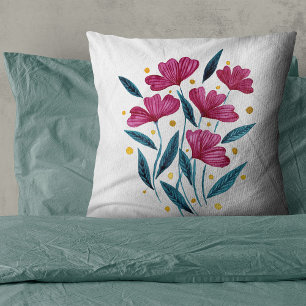 Cute floral bouquet - magenta and teal throw pillow
