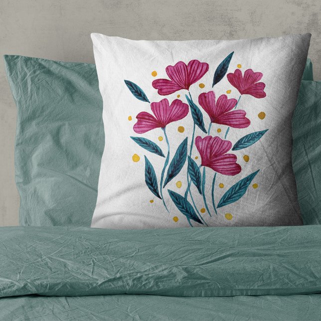 Cute floral bouquet - magenta and teal throw pillow (Creator Uploaded)