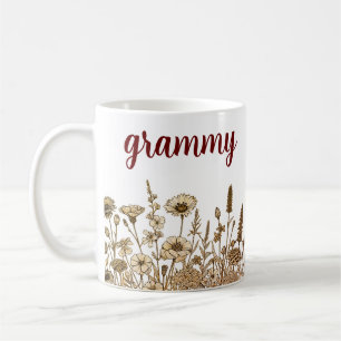 Cute Floral Browns Design Grammy Typography Coffee Mug