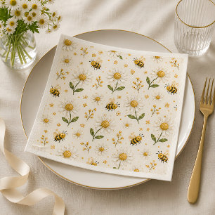 Cute Floral Bumblebee Garden Party Disposable Napkins