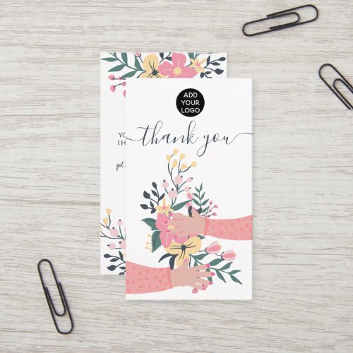 Cute floral bunch arms illustration thank you business card