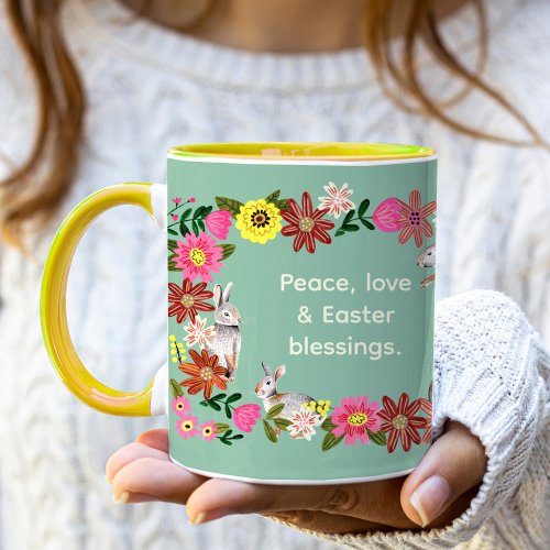 Cute Floral bunny 2 easter quotes Mug
