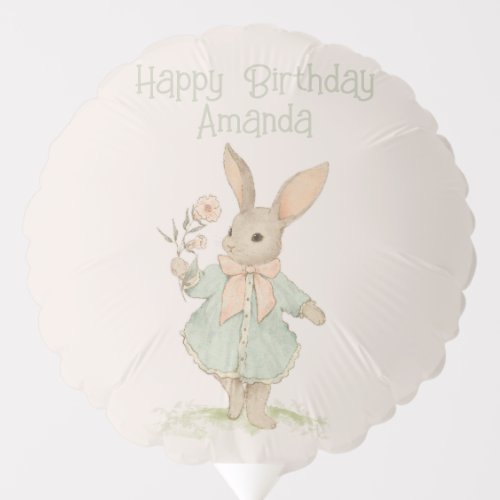 Cute Floral Bunny Birthday Balloon