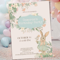 Cute Floral Bunny Birthday Invitation