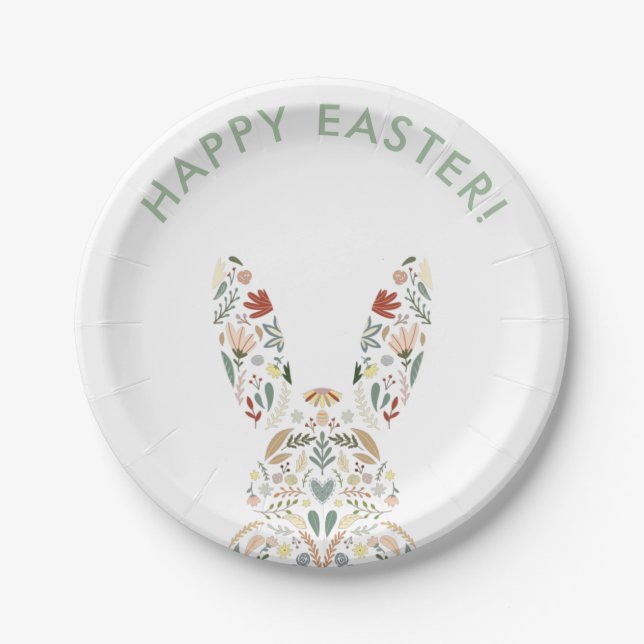 Cute Floral Bunny Easter Brunch  Paper Plates (Front)