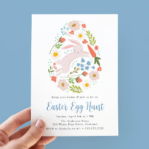 Cute Floral Bunny Easter Egg Hunt Invitation