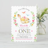 Cute Floral Bunny Girl 1st First Birthday Party Invitation (Standing Front)