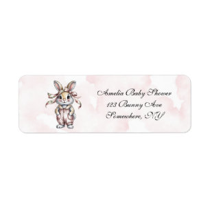 Cute Floral Bunny Girl Baby Shower Address Label