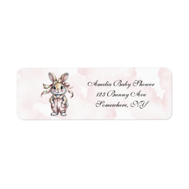 Cute Floral Bunny Girl Baby Shower Address Label (Front)