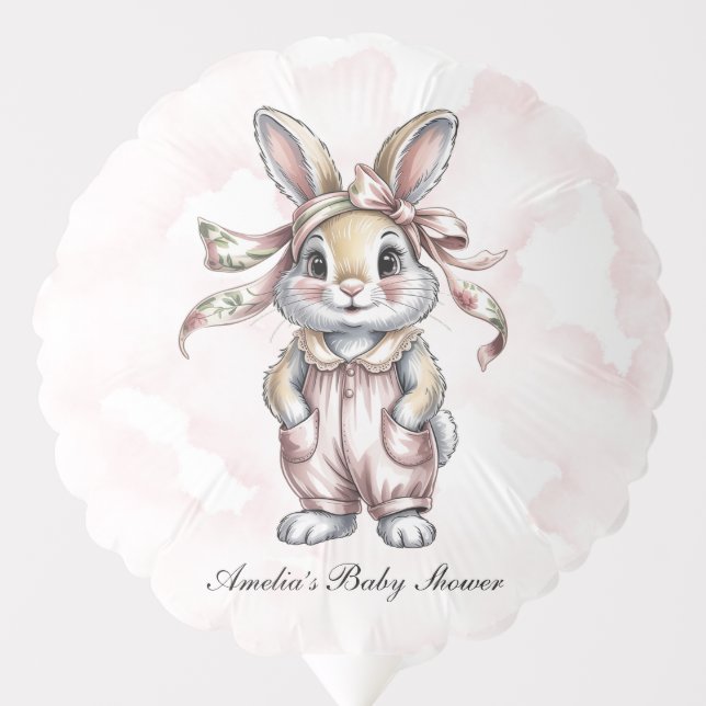 Cute Floral Bunny Girl Baby Shower  Balloon (Front)