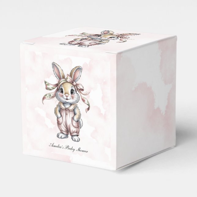 Cute Floral Bunny Girl Baby Shower Favor Boxes (Front Side)