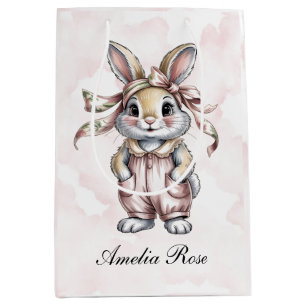 Cute Floral Bunny Girl Baby Shower  Medium Gift Bag