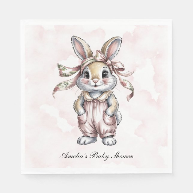 Cute Floral Bunny Girl Baby Shower  Napkins (Front)