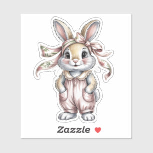 Cute Floral Bunny Girl Baby Shower Sticker