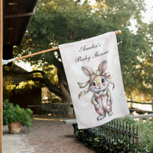 Cute Floral Bunny Girl Baby Shower Welcome Sign