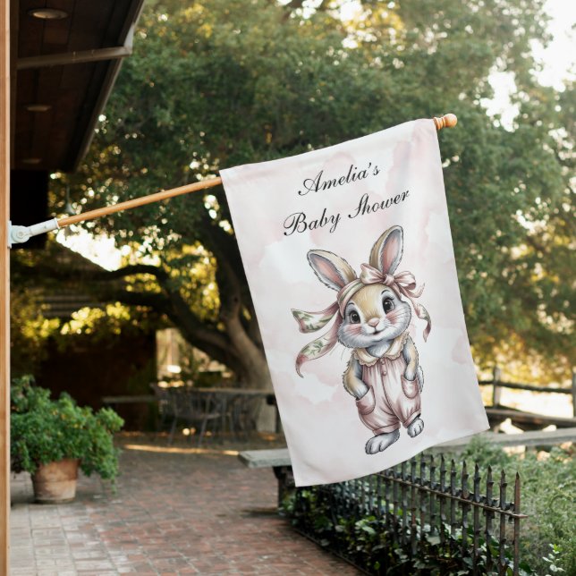 Cute Floral Bunny Girl Baby Shower Welcome Sign (In SItu)