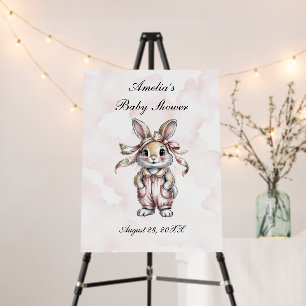 Cute Floral Bunny Girl Baby Shower Welcome Sign