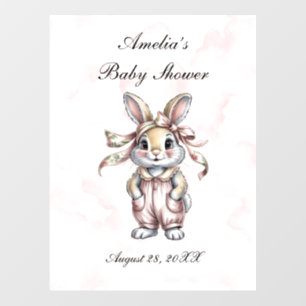 Cute Floral Bunny Girl Baby Shower Welcome Sign Wall Decal