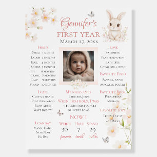 Cute Floral Bunny Girl First Birthday Milestone Foam Board