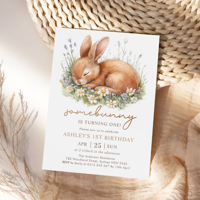 Cute Floral Bunny Girl First Birthday Party  Invitation (Creator Uploaded)